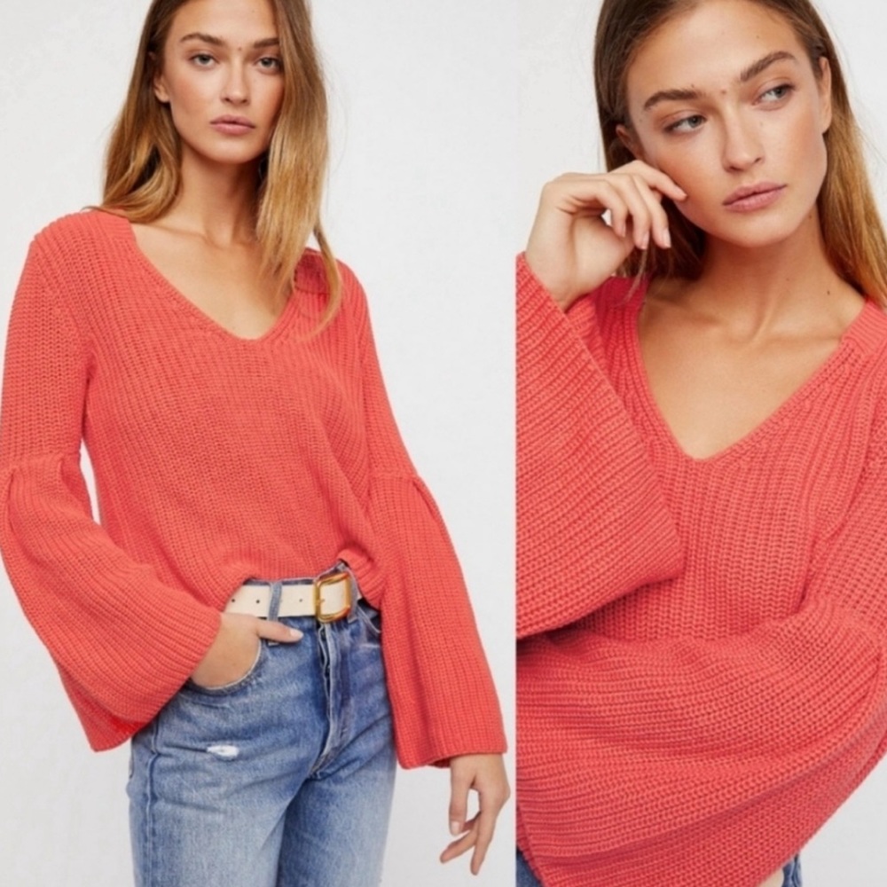 Free People | Damsel Cable Knit Pullover Sweater in Coral Size Small